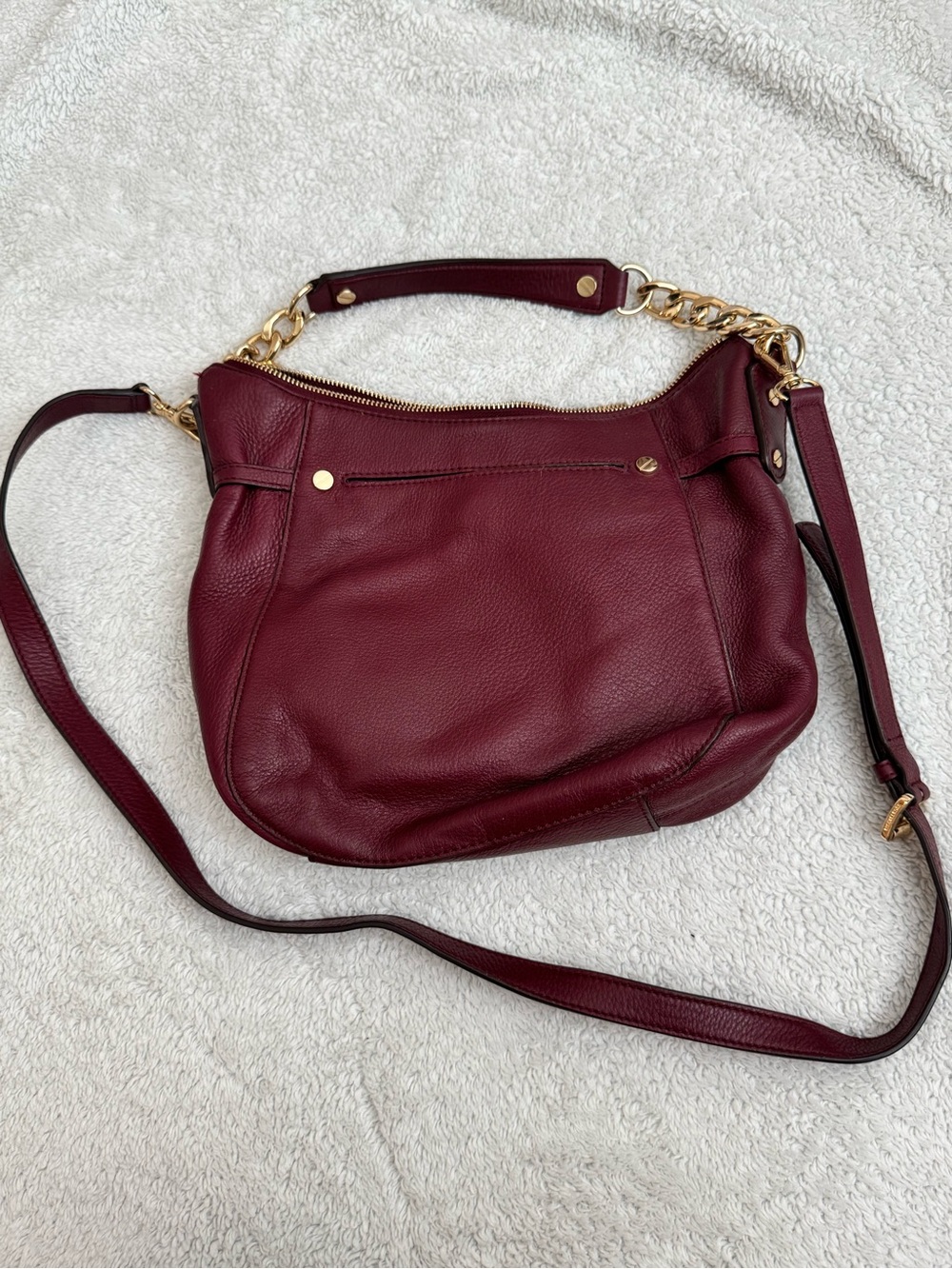 Michael Kors Burgundy Leather Hobo with Gold Chain Strap